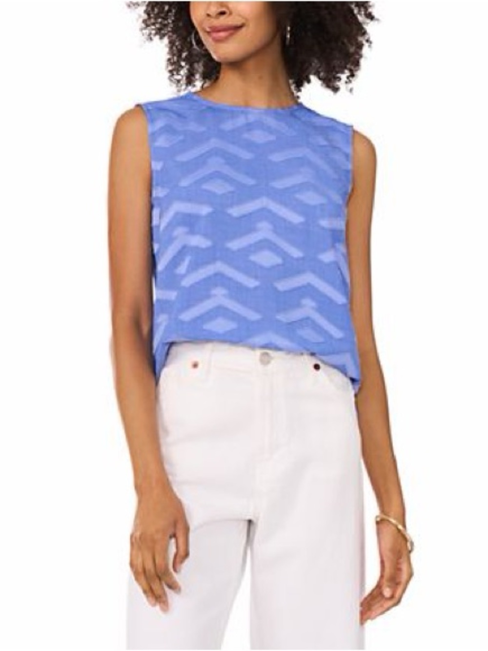 Vince Camuto Denim Geometric Sleeveless Shell